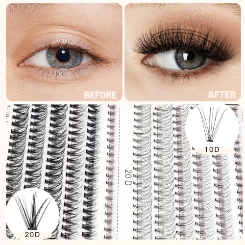 Bodermincer 10D 20D 240pcs Cluster Eyelash Extensions 10-11-12-13-14mm MixedEyelash Clusters Lash Extension Individual Lashes for Self Application (10D+20D, 10-11-12-13-14mm Mixed)