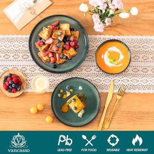 Vancasso Starry Green 12-Piece Dinnerware Set for 4 - Ceramic Plates & Bowls