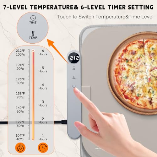 XXL Electric Food Warming Mat - Waterproof Graphene Heating Tray, 7 Temp Levels & 6-Hour Timer, Khaki