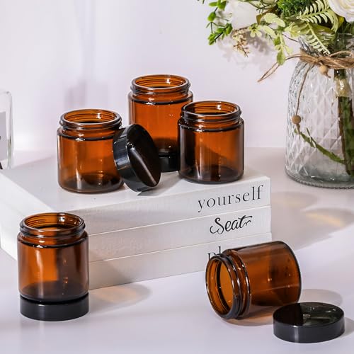 Norme 64 Pack 4 oz Glass Storage Jars with Black and Amber Lids - Reusable Cosmetic & Spice Containers