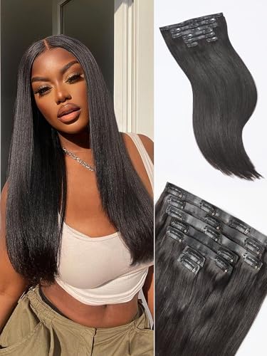 LUVME Seamless Yaki Straight Clip-In Hair Extensions 16 Inch 110g #1B Natural Black