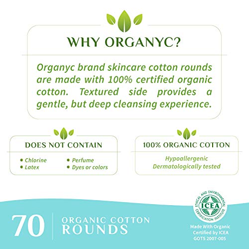 Organyc 100% Certified Organic Cotton Makeup Pads ? Natural Unbleached Makeup Remover Rounds (70 Count)