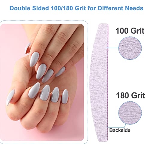 Nail Files (100 Pcs), 100/180 Grit Nail File Emery Board Bulk for Acrylic Nails and Natural Nails, Limas para Unas Acrilicas Profesional Pack Filers for Gel Nail Double Sided Manicure Curved Gray