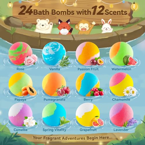 24 Pack Kids Bath Bombs with Glow-in-The-Dark Toys - Child Safe, Fun & Surprising