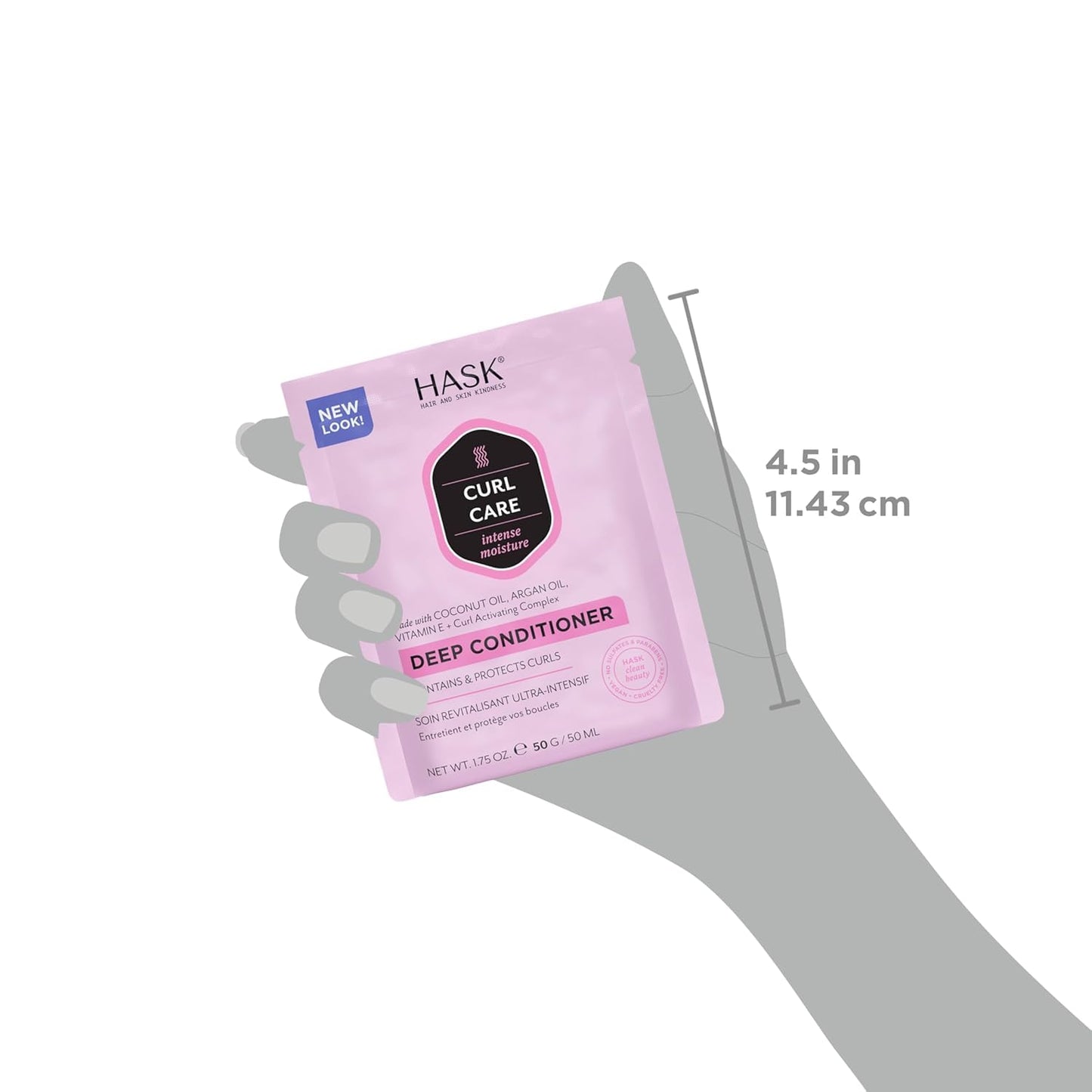 HASK CURL CARE 5-in-1 Leave In Conditioner Duo (6oz-Qty 2) & Deep Conditioner Packette, vegan formula, cruelty free, color safe, gluten-free, sulfate-free, paraben-free