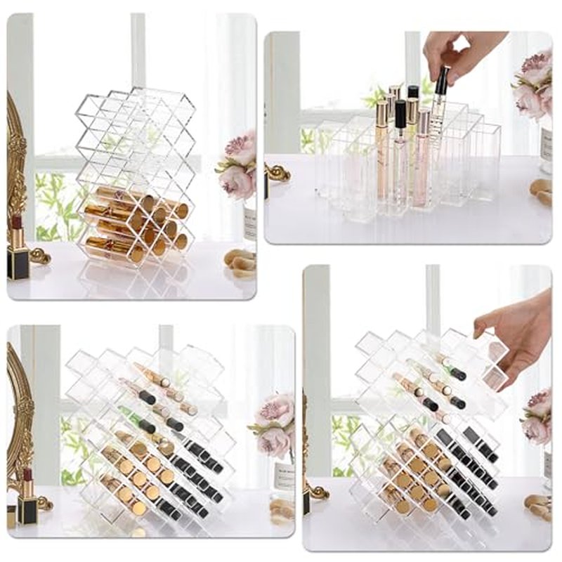 ELLDOO Rollerball Perfume Organizer, 23 Spaces Clear Acrylic Perfume Storage Holder Beauty Scent Holder, Stackable Makeup Lipgloss Lipstick Display Case Lip Gloss Storage Stand (5-Tier)