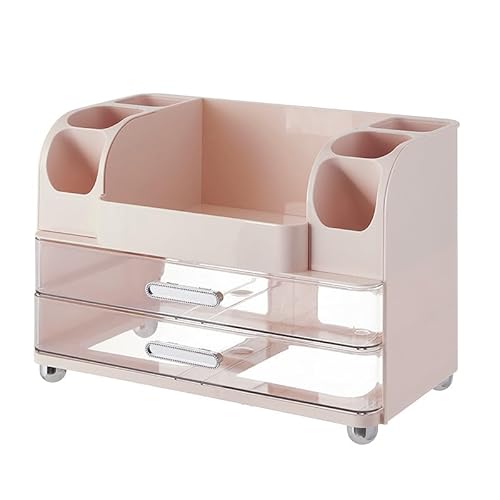 Makeup Organizer with Drawers for Vanity,Bathroom Countertop Organizer with Brushes Holder,Skincare Storage Organizer for Lipsticks,Nail Polishes, Perfumes,Eyeshadow Palettes (Pink)