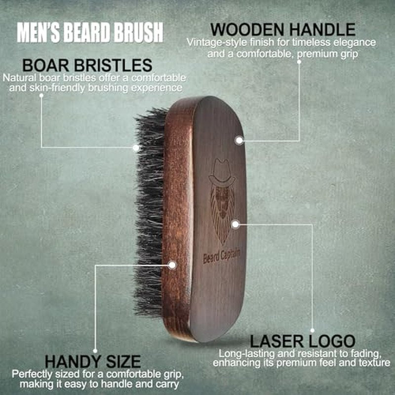 100% Boar Bristle Beard Brush for Men | Premium Vintage Wooden Handle | Soft Bristles | Grooming Tool for Short, Thin, Thick, Coarse & Full Beards