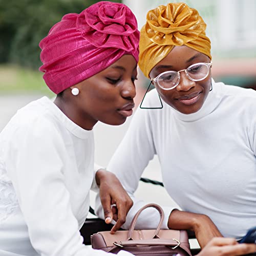 Women African Turban Headwraps - Colorful Knot Flower Styles, Pack of 6