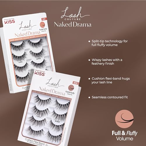 KISS Naked Drama, False Eyelashes, 'Multipack Taffeta', 14mm, Includes 4 Pairs Of Lashes, Easy to Apply, Reusable Lash Clusters