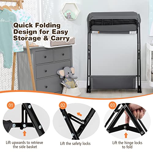 Portable Baby Changing Table with Storage & Safety Belt - Dark Gray
