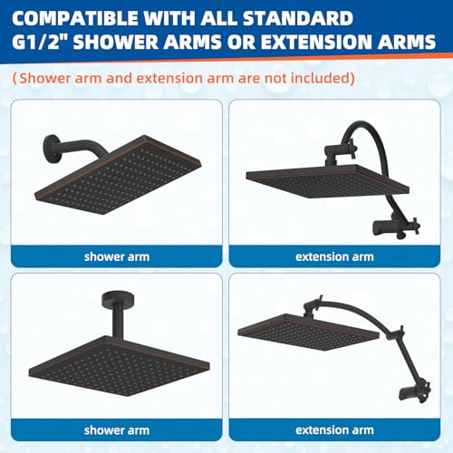 Hibbent 12-inch Square High Pressure Rain Shower Head Oil Rubbed Bronze, cUPC Certified