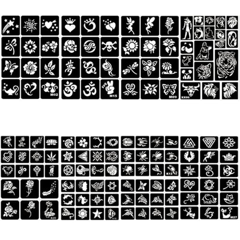 761pcs Temporary Tattoo Stencils, 20 Sheets Face Body Paint Henna Stencils Kit, Glitter Tattoo Stencils for Man Women Birthdays Halloween Christmas Party Favor Supplies