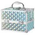 FRENESSA Shiny Blue Makeup Train Case Portable Organizer with Lock | 4-Tier Cantilever Cosmetic Box