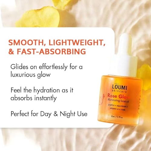 LOUMI Skincare RoseGlow Face Oil | Lightweight Botanical Facial Oil for Hydration & Radiance | Helps Nourish Smooth & Soften Skin | Rosehip & Jojoba Inspired Blend | Vegan, Cruelty-Free 20ml