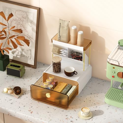 FOLLOWIN Amber 3-Tier Makeup Organizer with Drawer for Vanity & Bathroom