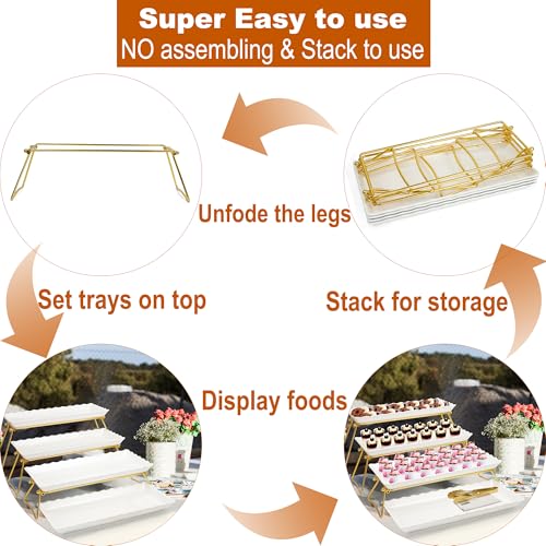 Extra Large 4-Tier Serving Tray Set - Gold Wave Edge Melamine Dessert Display for Parties