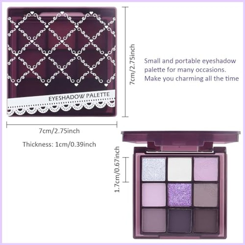 9Colors Eye Shadow Palettes Makeup,Dark Purple Plum Lavender Mauve Black Smoky Eyeshadow Palette for Older Women Natural Powde Eye Shadows Waterproof Long Lasting Naturing-Looking