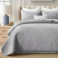 AJOCCI Grey Queen Cotton Quilt Set 3PC - Breathable All-Season Bedspread