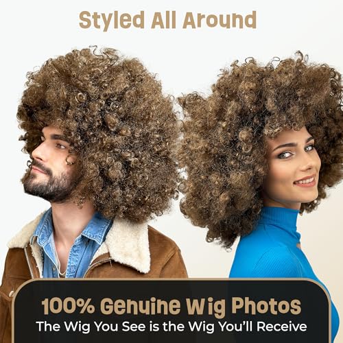 ALLAURA Women's Jumbo Afro Kinky Curly Brown Wig - Large Bouncy Natural Look, Variation 26 Brown