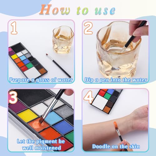 Face Painting Kit for Kids, 18 Colors Body Paint Set With Brushes, Body Makeup Kit for Makeup Parties, Halloween