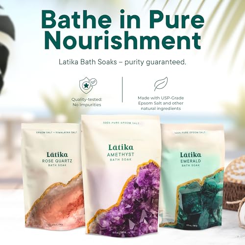 Latika Geode Bath Salts Set - 4 Ounce Pack of 3 with Essential Oils, Stress & Muscle Relief