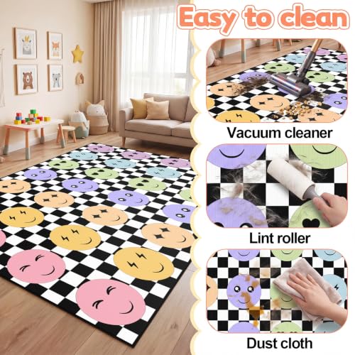 Large Classroom Rug with Smile Face Design - Black & White Variation