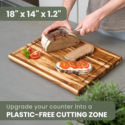 Large Teak Wood Cutting Board - 18 x 14 x 1.2 Inches - Solid Hardwood Chopping Block
