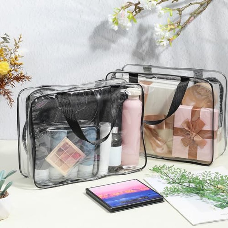 10 Pack Large Clear Makeup Bags with Zipper Handle, 12x9x4 Inch PVC Toiletry Travel Bag Waterproof Cosmetic Tote Pouch Transparent Storage Organizer for Women Men
