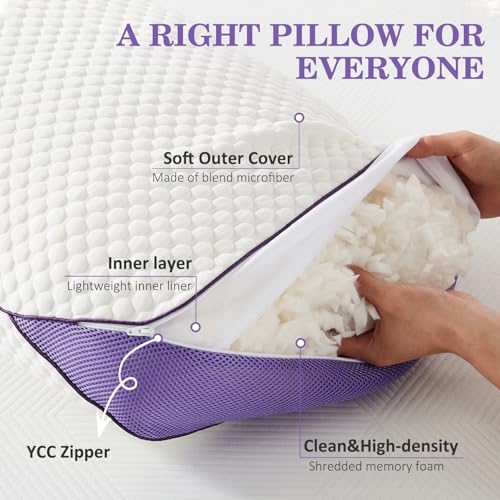 Queen Adjustable Memory Foam Pillow Set - 2 Pack with Removable Cover, Cooling & Support