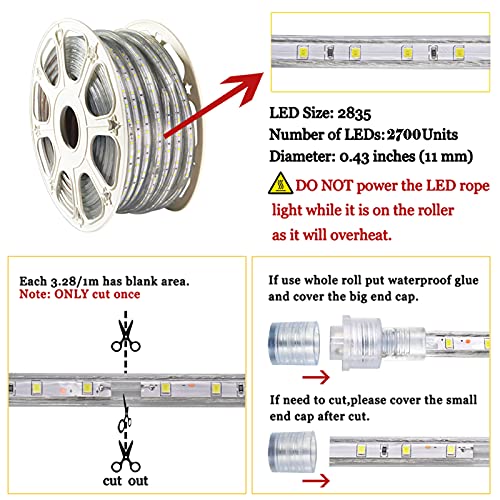 150ft Waterproof Outdoor Rope Lights - Warm White LED Strip, Cuttable & Connectable