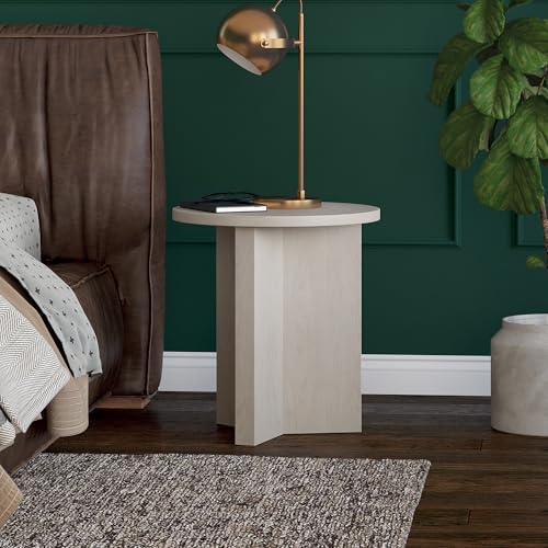 20-Inch Beech White Round Side Table - Scandinavian Nightstand or End Table