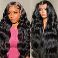 Body Wave Lace Front Wig - Human Hair, Pre Plucked, HD Transparent Lace, 200% Density, 30 Inch, Natural Black