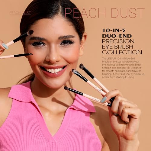Jessup Makeup Brushes 5Pcs Eye Brush Set D-Peach Dust - Double Ended Vegan Fiber