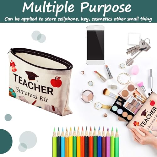 Weewooday 20 Pieces Teacher Appreciation Gifts Cosmetic Bags Teacher Canvas Makeup Bags Toiletry Case Pencil Bag with Zipper Stationery Case Bag for Teachers Appreciation Graduation Gifts