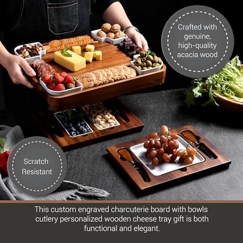 Expandable Acacia Cheese Board Set with Hidden Drawers & Cutlery - No Engraving