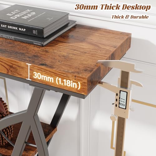 HavenlyYouth Rustic Brown Leaf Design Console Table - 39.5" Narrow Entryway Storage