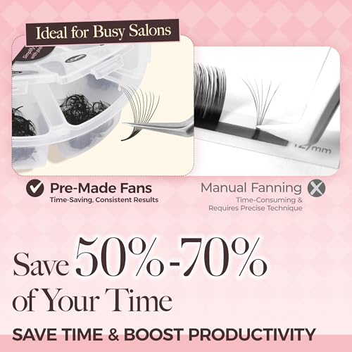 LASHVIEW 600 Premade Volume Eyelash Extensions Mixed Tray Fans C Curl Pointed Handmade Loose Fans Thin Base (10D-0.07C,8-15mm)