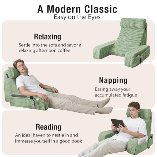 Reading Pillow for Bed Sitting with Large Pockets - Sage Green, Large