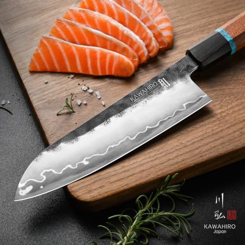 7-Inch Japanese Santoku Chef Knife - Hand Forged VG10 Steel, Lightweight & Balanced