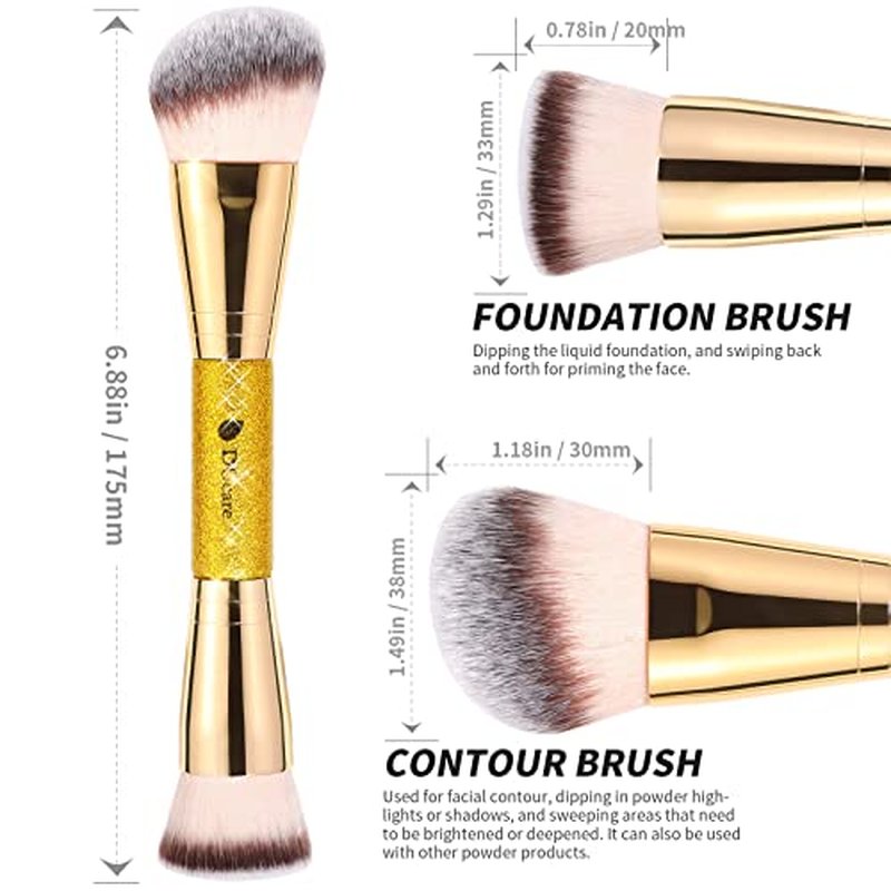 DUcare Gold Foundation, Concealer & Blusher Brush Set - Soft Synthetic Bristles - Angled Flat, Concealer, Blusher - Face Makeup Brush Set