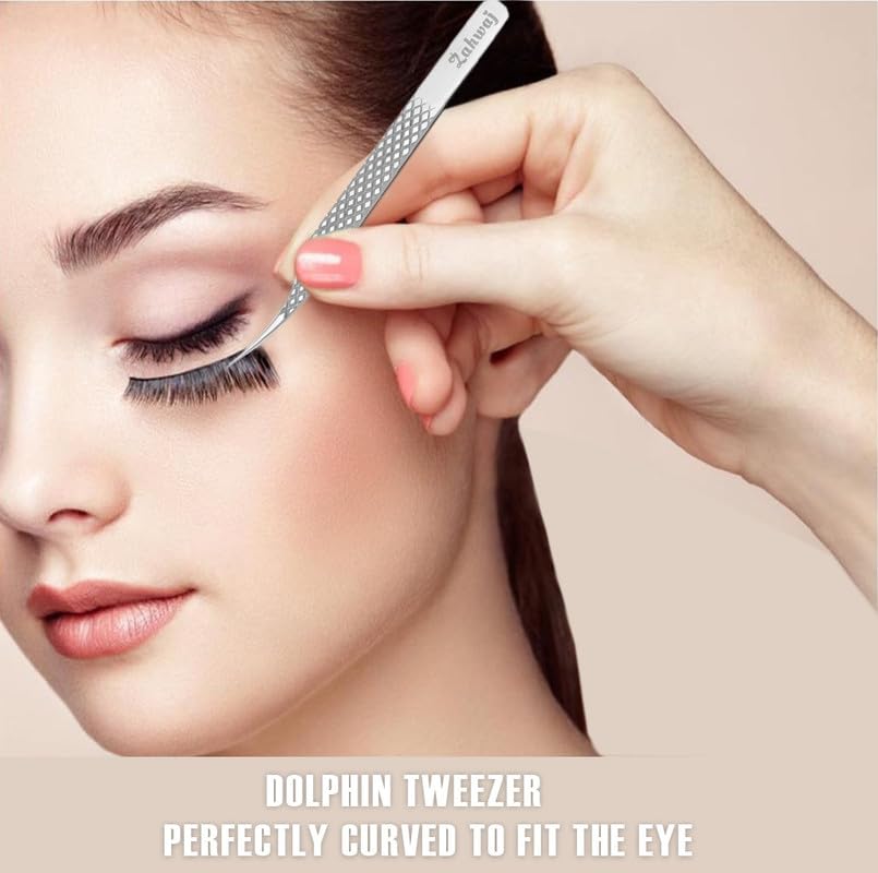 ZAHWAJ Fiber Tip Lash Tweezers - Set of 5 Diamond Grip Eyelash Extension Tweezers, Japanese Stainless Steel Tweezers Set for Volume, Isolation & Classic Lashes (Silver)