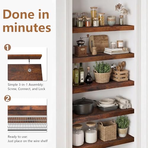 Wire Shelf Covers for Pantry Closet Laundry - Rustic Brown 4pcs 24x12 Inches - Easy Assembly