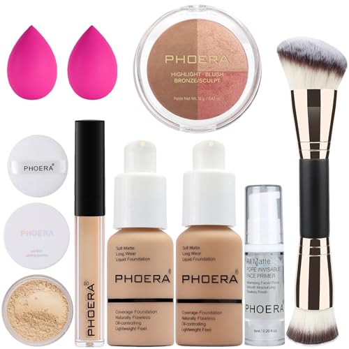 PHOERA Contour Palette 1 Ounce - Shades with Highlighter, Bronzer & Blush - 24 Hour Wear - Vari 104+105+ #002