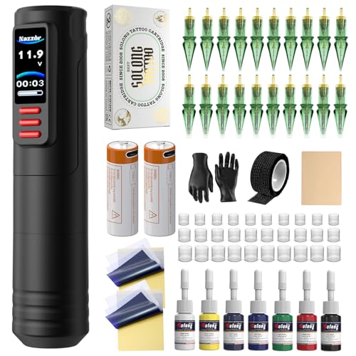 Wireless Rotary Tattoo Pen Kit with Dual 1600mAh Batteries for Beginners & Professionals