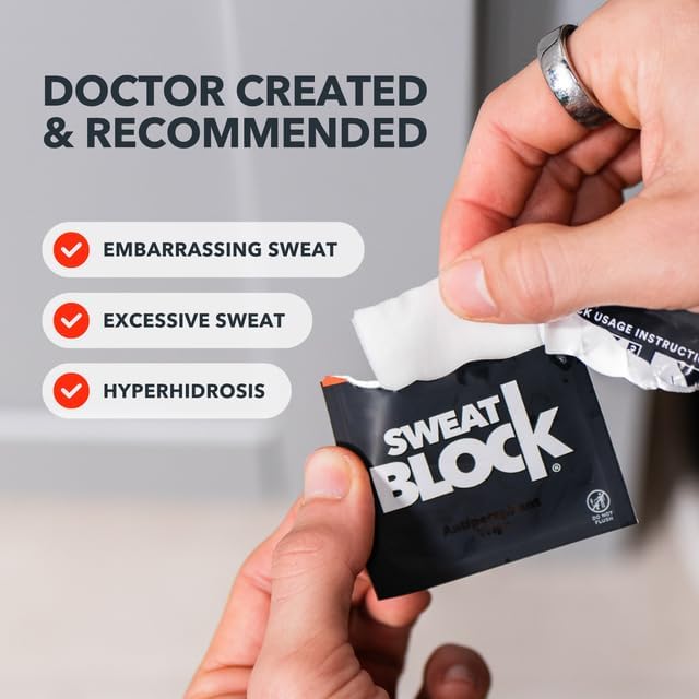SweatBlock Antiperspirant Wipes 20 Count - Maximum Clinical Strength for Hyperhidrosis & Excessive Sweating - Original Variation