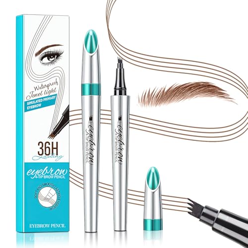 Holiday Gifts for Her Microblading Eyebrow Pen 4 Fork Tip Tattoo Pencil, Long-Lasting Brow Microfilling Eyebrow Pen, Easy to Use Microblade Eyebrow Pencil Eyebrow Brush (Light Brown)