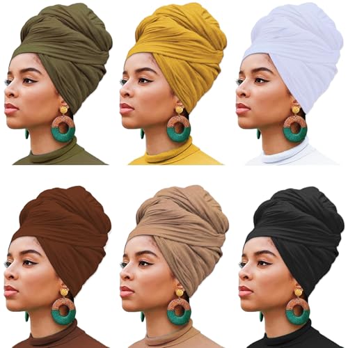Y6 Black, Army Green, Camel, Turmeric, Coffee, White Head Wrap Set - Soft Breathable Turbans for Women