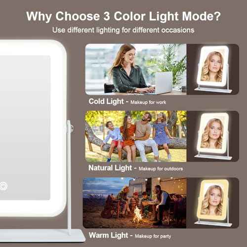 Rechargeable LED Vanity Mirror with Lights,11"¡¿9" Small Desk Makeup Mirror with Lights,Smart Touch with 3-Color Lighting,Dimmable,for Birthday Gifts for Women,Home Dorm Decor