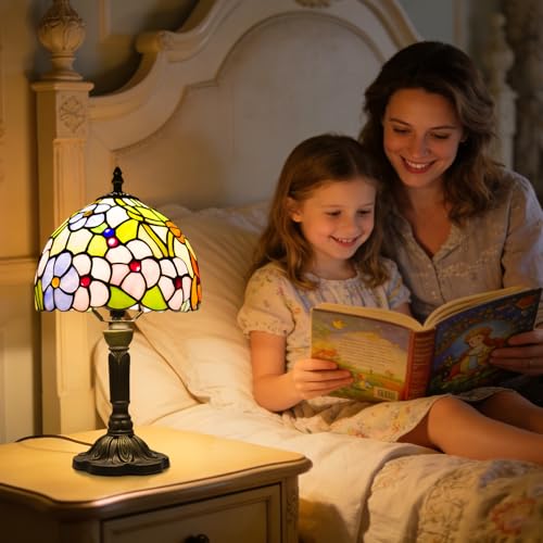 F Four Leaf Flower Tiffany Style Table Lamp with 3 Color Temperature - 8 Inch